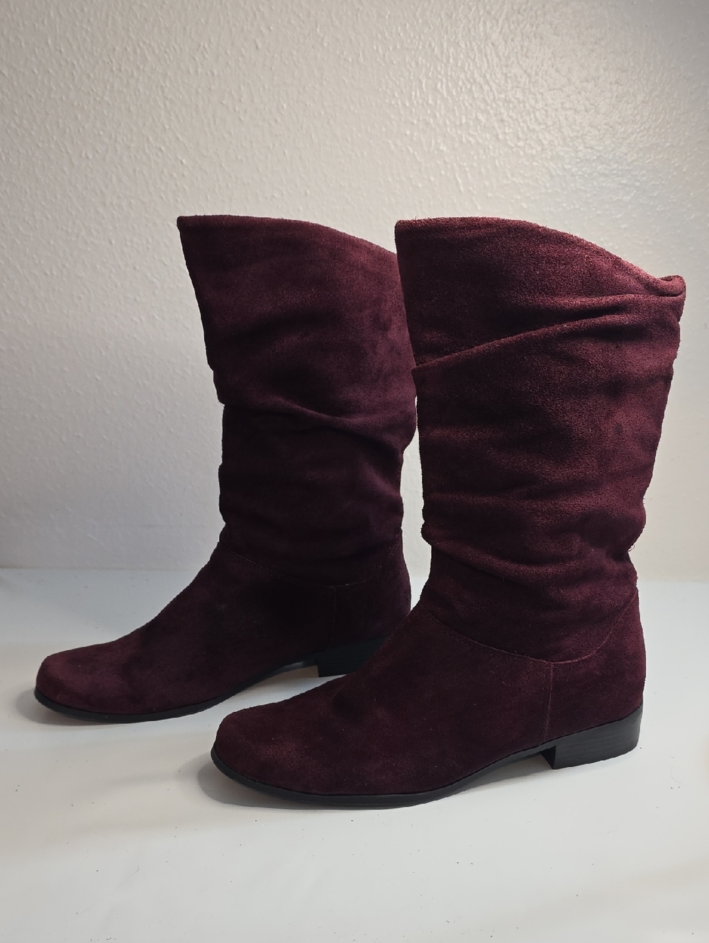 Liz & Co. Mid Calf Soft Burgandy  Leather Suede Boot Slouchy Ladies 6.5 Guc